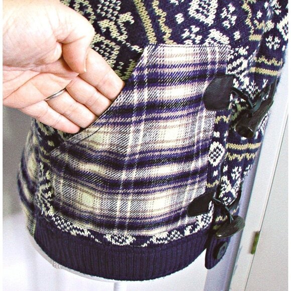 Lucky Brand Knit Sweater Flannel Plaid Lined Padded Vest Conical Buttons Large - Picture 5 of 11